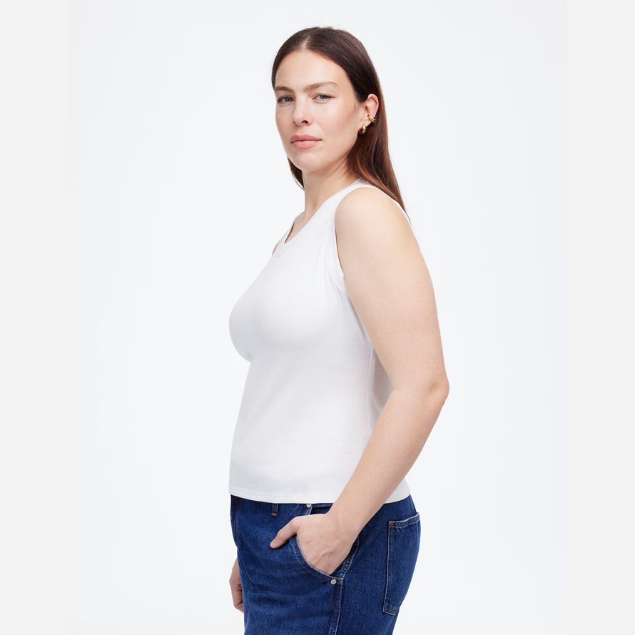 weiße madewell regenerative baumwolle gerippte high v-neck womens tank