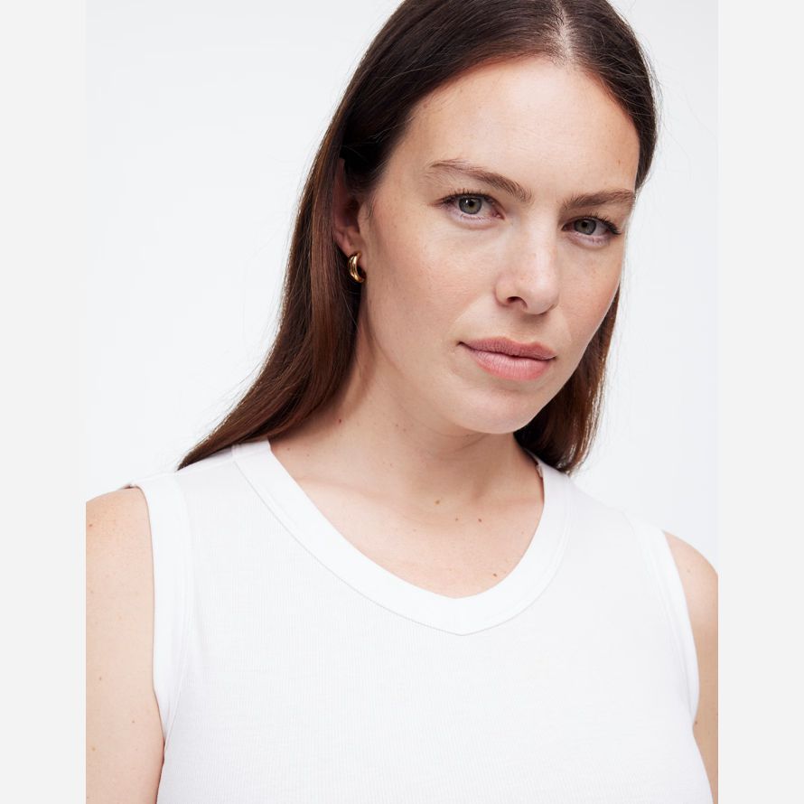 weiße madewell regenerative baumwolle gerippte high v-neck womens tank