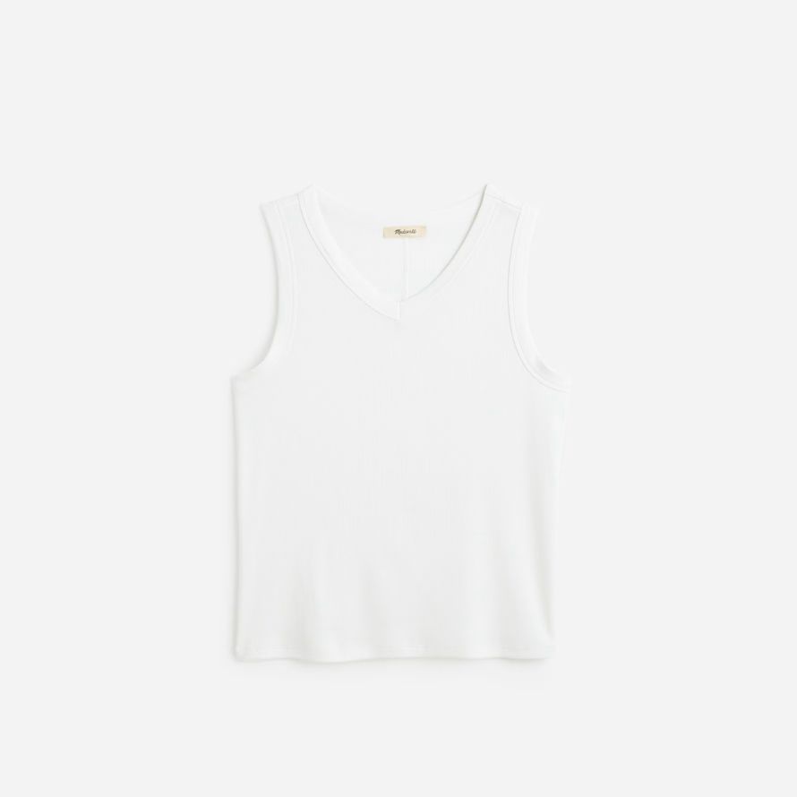 weiße madewell regenerative baumwolle gerippte high v-neck womens tank