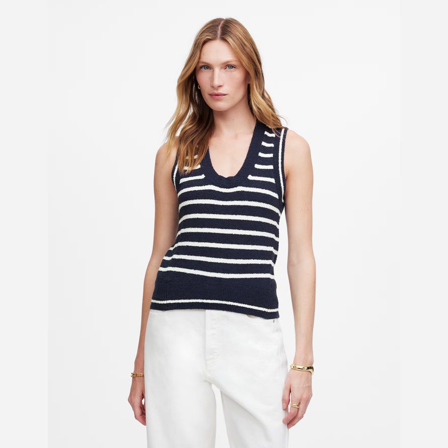navy white womens madewell boucl�-knit sweater tank
