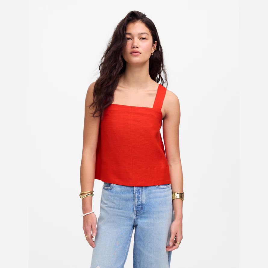red madewell kontrast-stich squareneck womens top