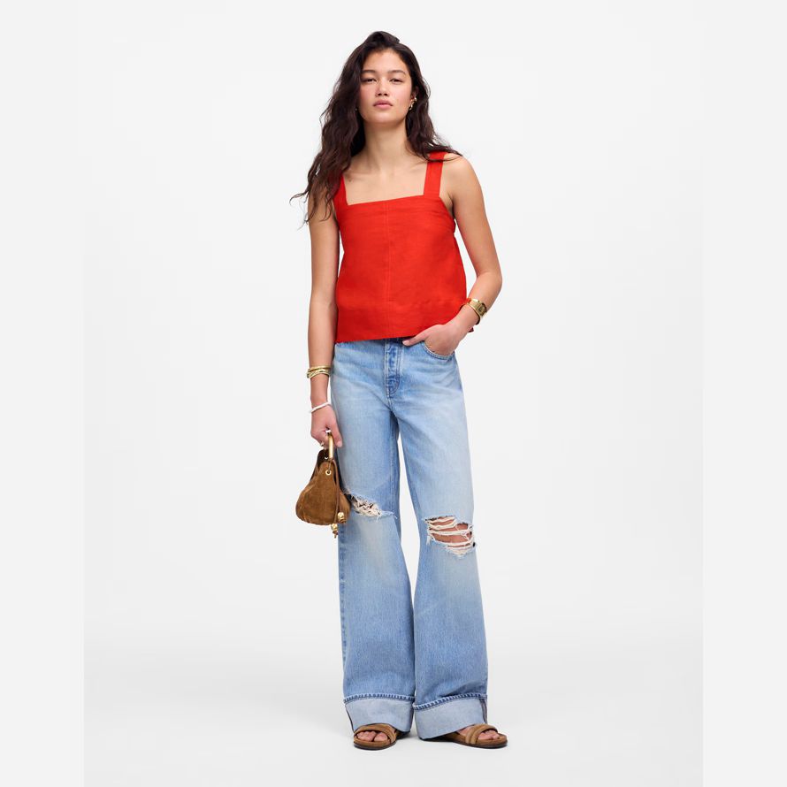 red madewell kontrast-stich squareneck womens top