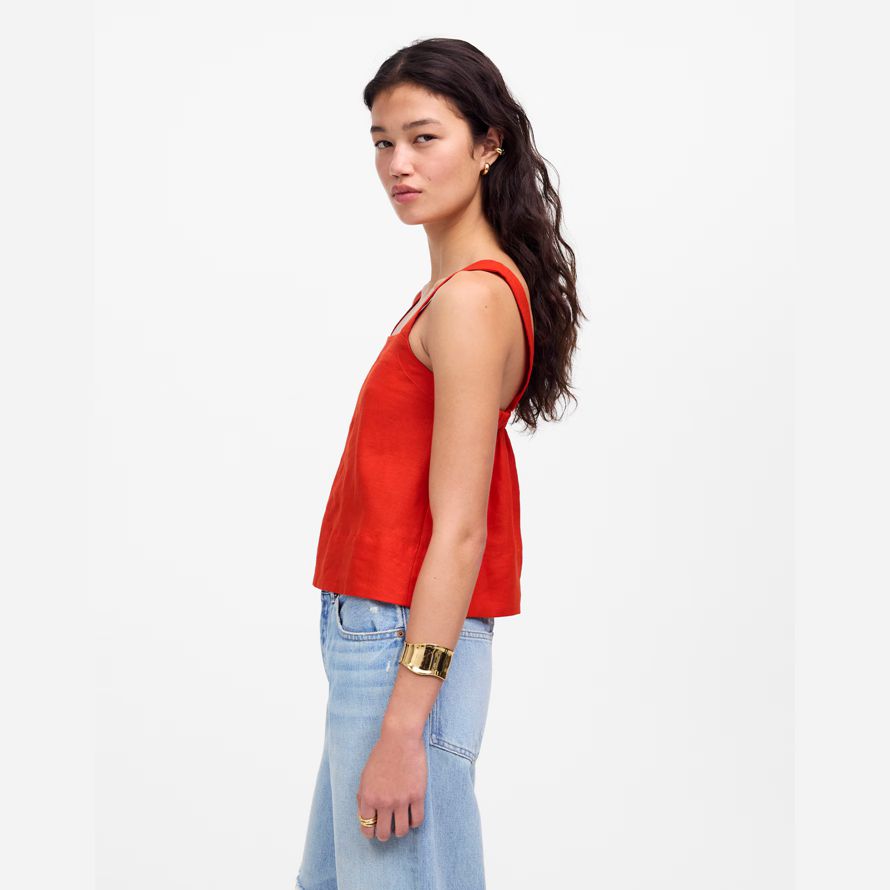 red madewell kontrast-stich squareneck womens top