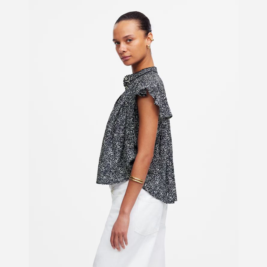 madewell geraffte lace-trim womens top navy white
