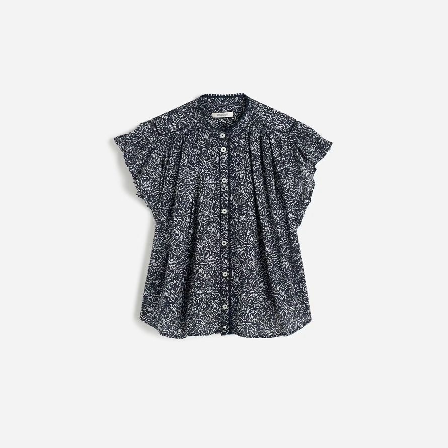 madewell geraffte lace-trim womens top navy white