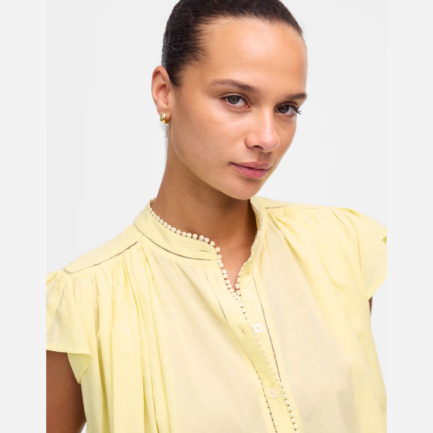 gelb damen madewell geraffte lace-trim top