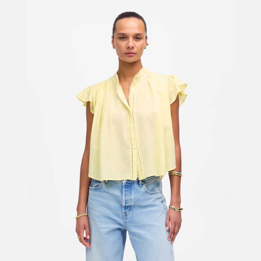 gelb damen madewell geraffte lace-trim top