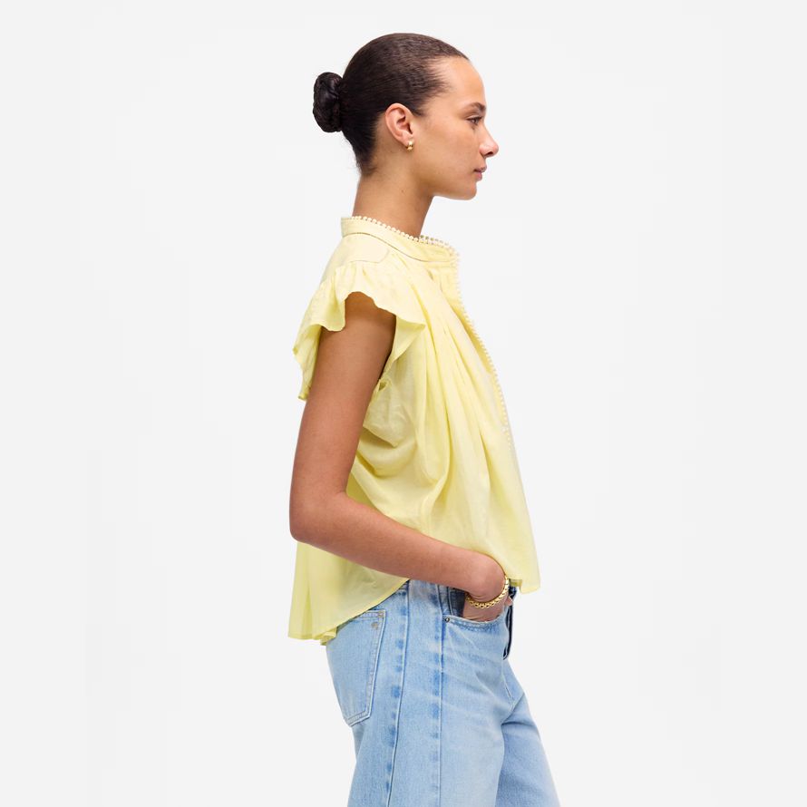 gelb damen madewell geraffte lace-trim top
