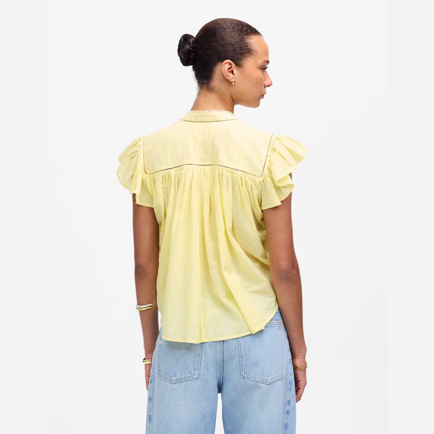 gelb damen madewell geraffte lace-trim top