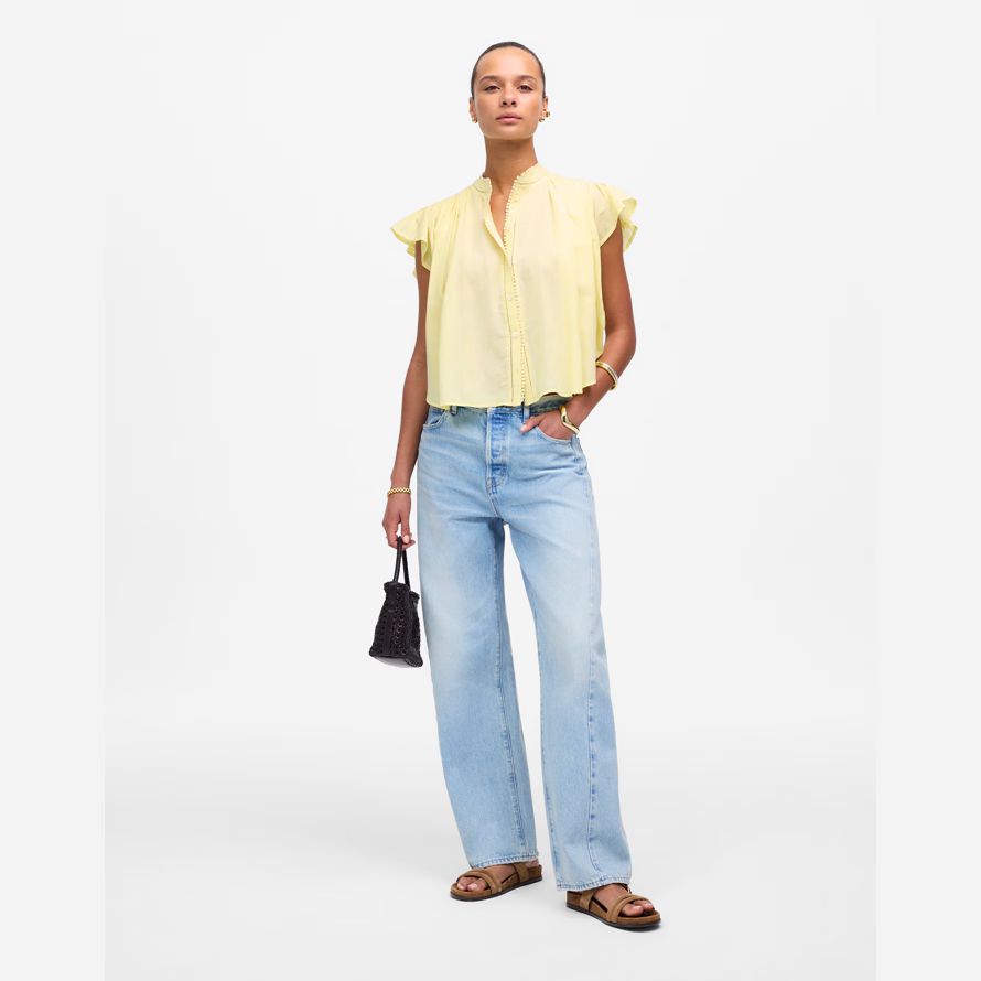 gelb damen madewell geraffte lace-trim top