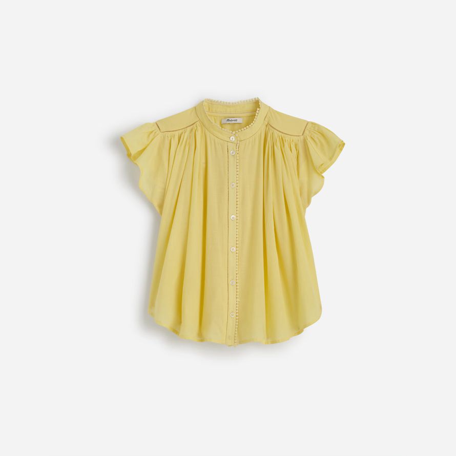gelb damen madewell geraffte lace-trim top