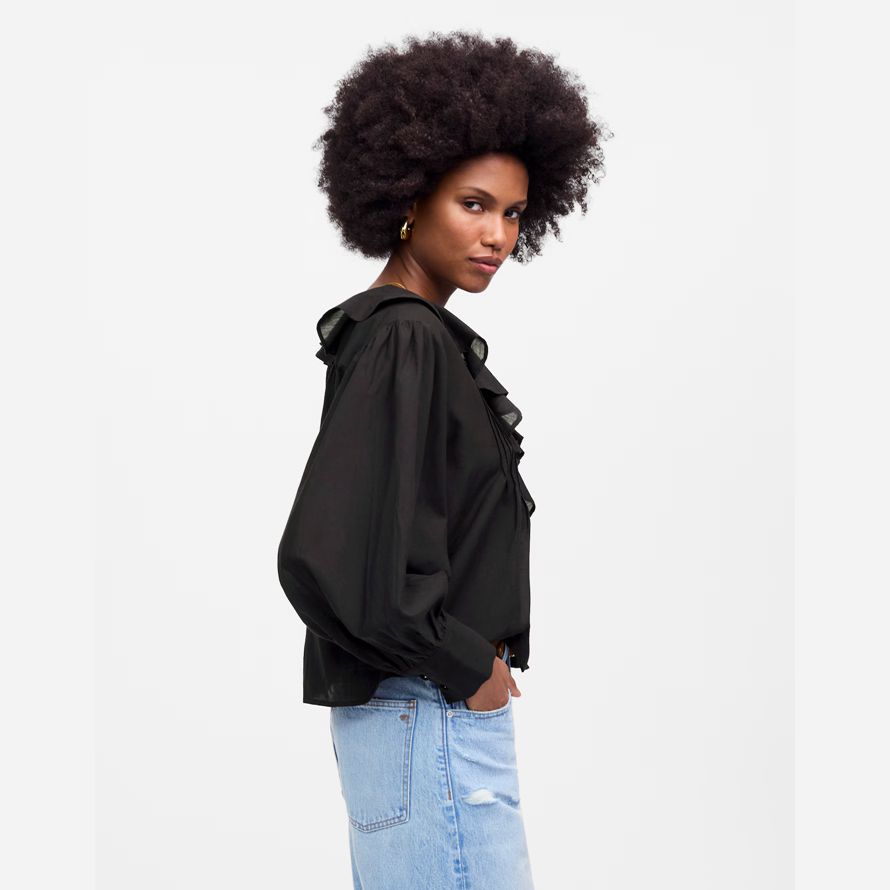 schwarz madewell ruffled pintucked long-sleeve womens top