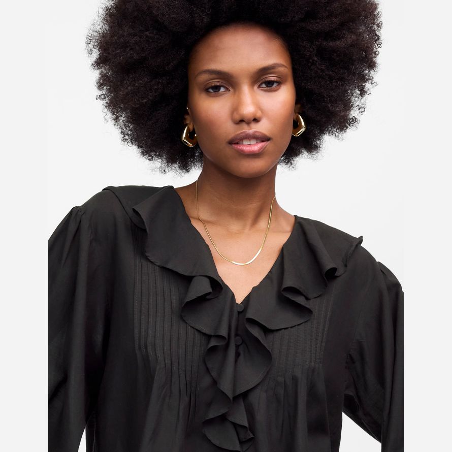 schwarz madewell ruffled pintucked long-sleeve womens top