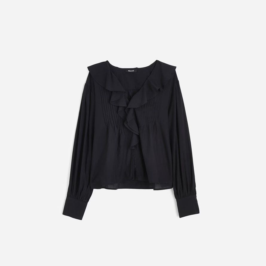 schwarz madewell ruffled pintucked long-sleeve womens top