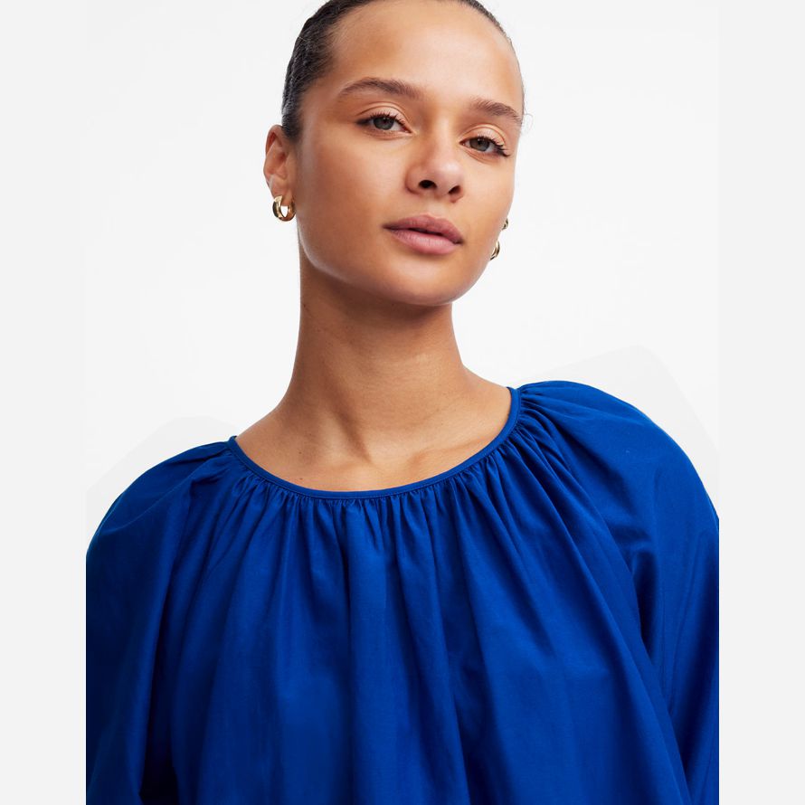 blau damen madewell geraffte puff-sleeve cotton-silk voile spitze