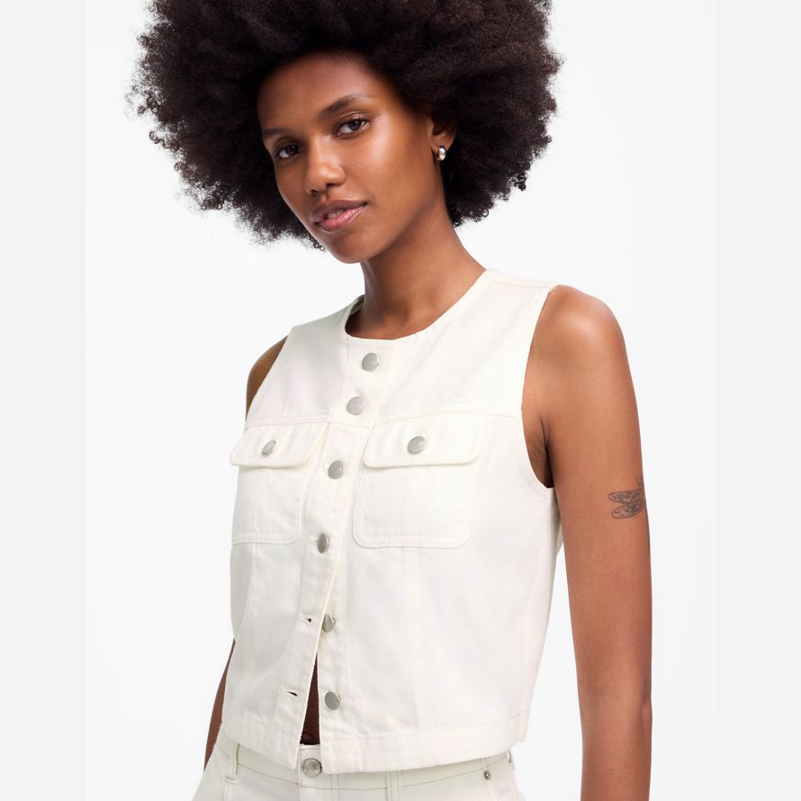 madewell beschnitten luftige denim damen weste white