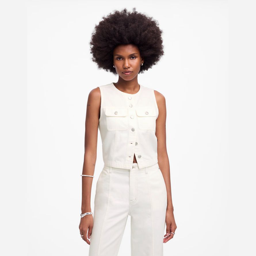 madewell beschnitten luftige denim damen weste white