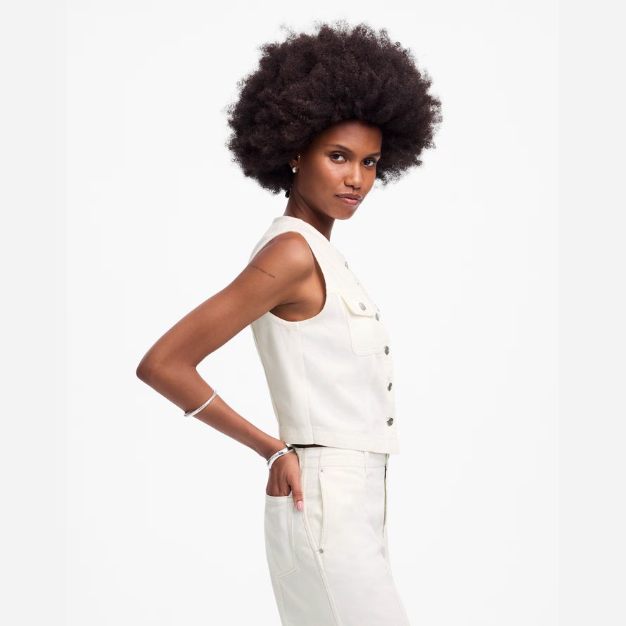 madewell beschnitten luftige denim damen weste white