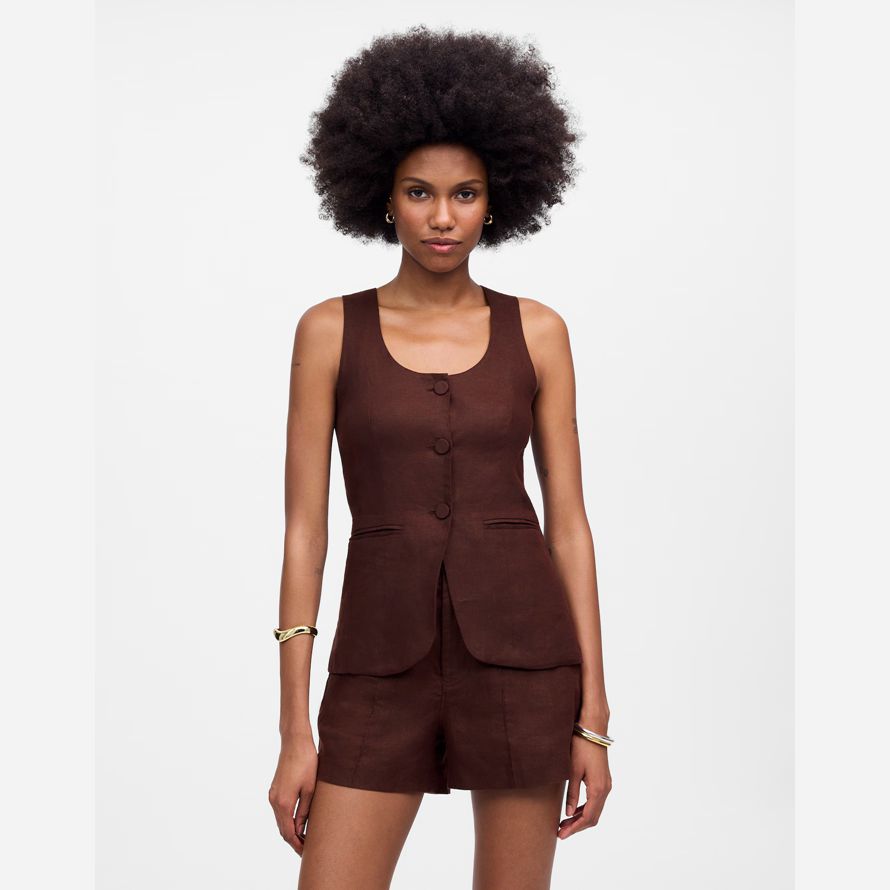 madewell leinen scoopneck cutaway womens vest-schokolade
