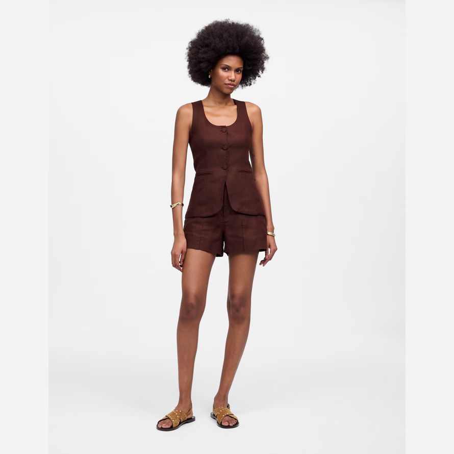 madewell leinen scoopneck cutaway womens vest-schokolade