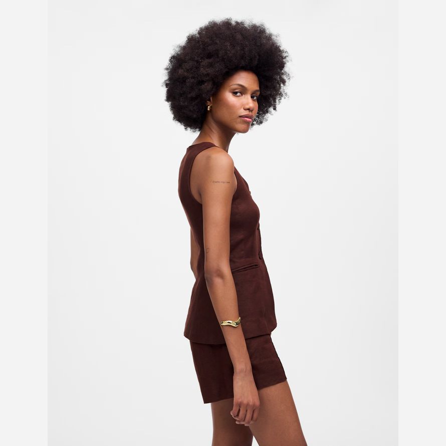 madewell leinen scoopneck cutaway womens vest-schokolade